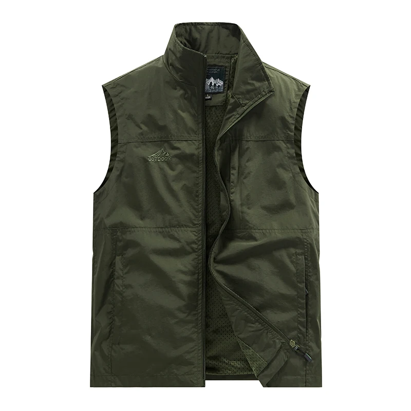 

Summer Men's Vest Outdoor Hiking and Mountaineering Camping Multi-Pocket Tactical Collar Coat Men's Plus Size Sleeveless Jacket