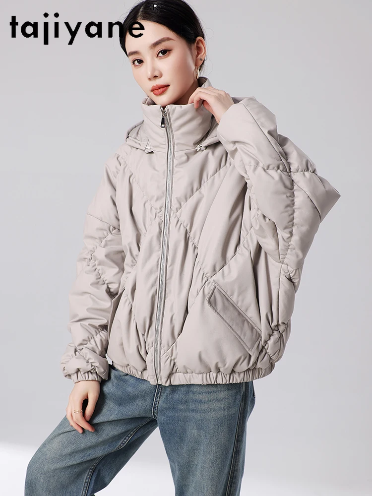 TAJIYANE 100% manteau en duvet de peau de mouton femmes veste en cuir véritable à capuche ample vestes bouffantes grises 2025 vêtements d'hiver pour femmes 상??.킹킹킹