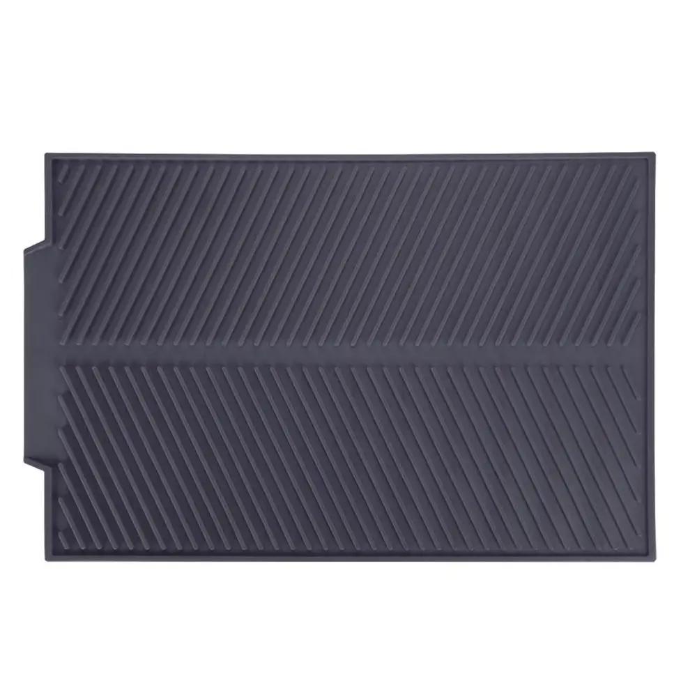 Silicone Dish Drying Mat Green Grey Built-in Lip Drain Tray Heat-Resistant Rectangle Shape Drying Rack Pad Kitchen Counter Sink
