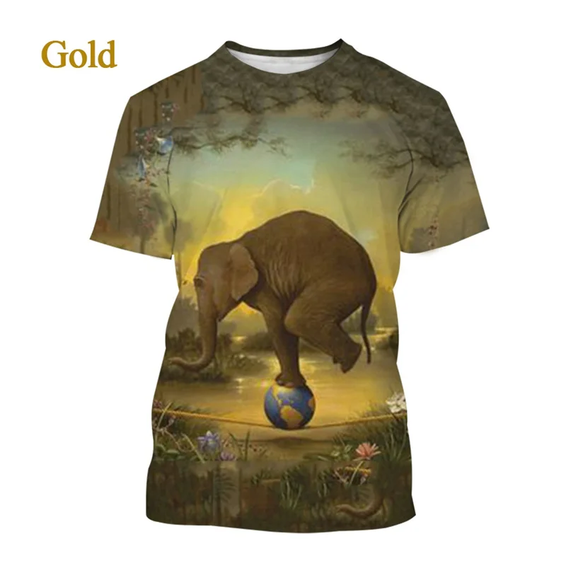 3D Printed Cute Elephant T-Shirt For Men Funny Animal Pattern Tees Summer Fashion Loose Round Neck Tops Short Sleeve T Shirts