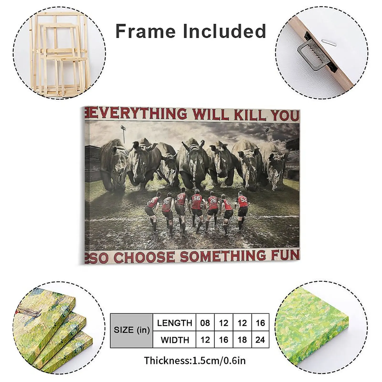 Rugby Rhino Everything Will Kill You So Choose Something Fun Poster Canvas Painting Plaques Personalized PaintingTin Sign Poster