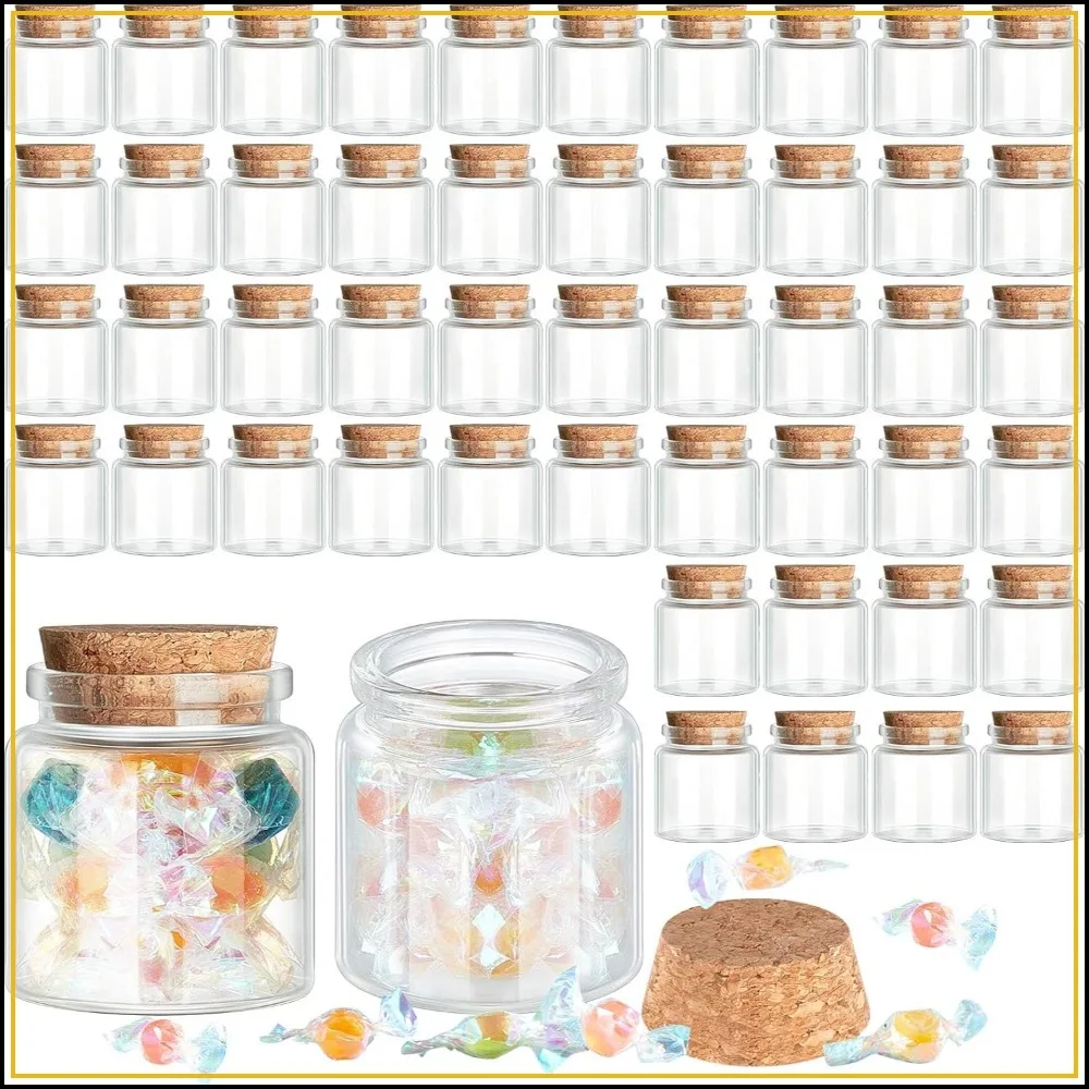 

48 Pcs Small Glass Jars with Cork Lids, 50ml Mini Potion Bottles for DIY Crafts, Party Favors, Wedding, Birthday