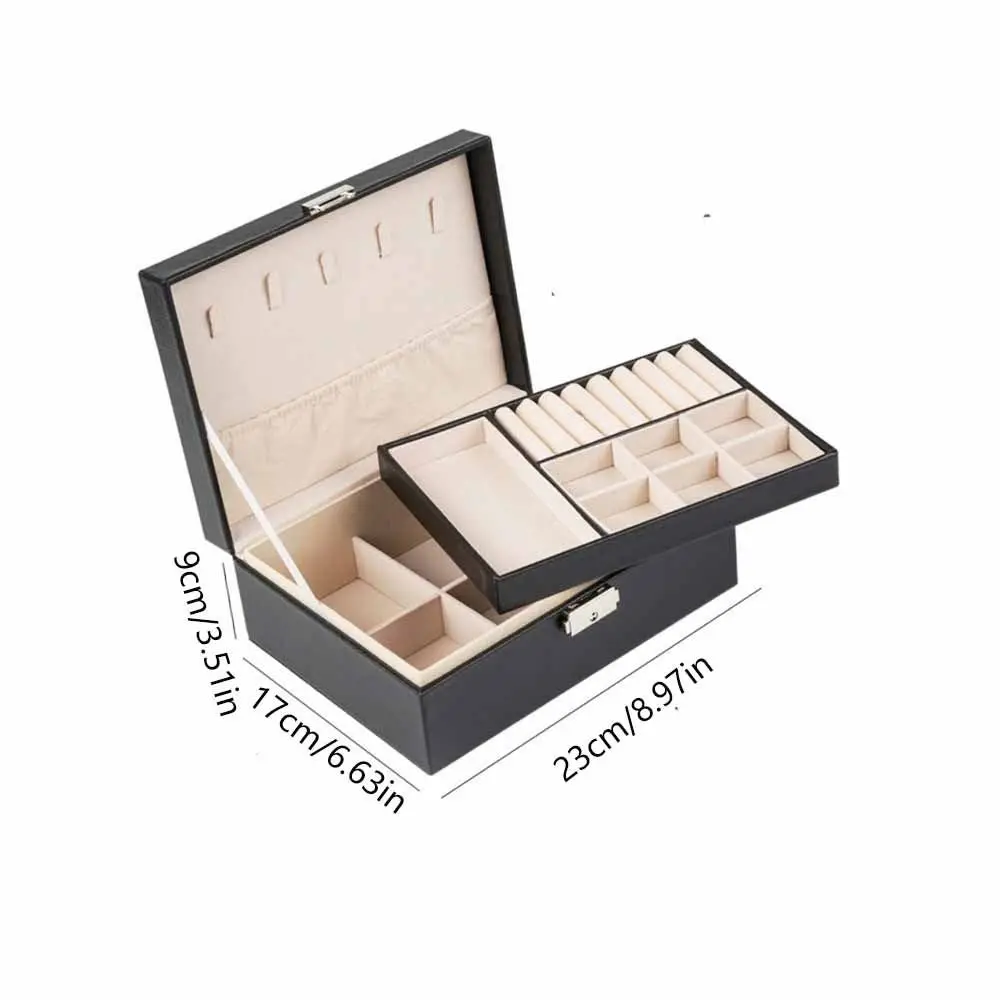 2 Layer Double-layer Jewelry Box with Lock PU Leather Necklace Earring Box Dustproof Large Capacity Leather Jewelry Organizer