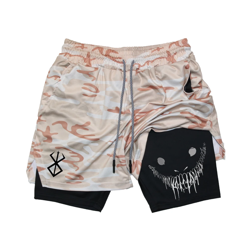 Anime Berserk Running Shorts Men Fitness Gym Training 2 in 1 Sports shorts Quick Dry Workoutjogging Double Deck summer