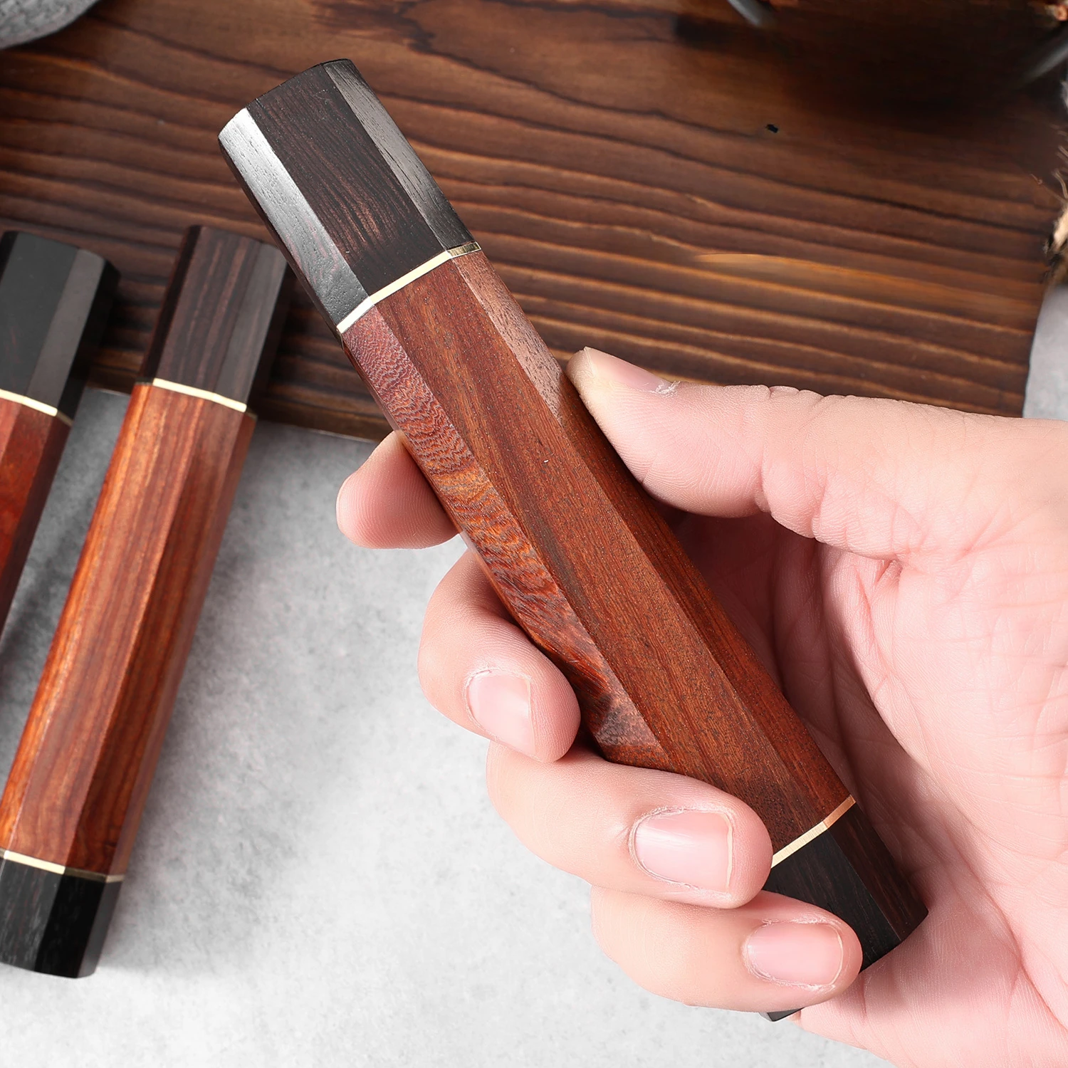 RHON DIY Knife Handle Ebony Rose Wooden Japanese Yanagiba Sashimi Sushi Slicing Octagonal Shape Knives Handle Without Blade