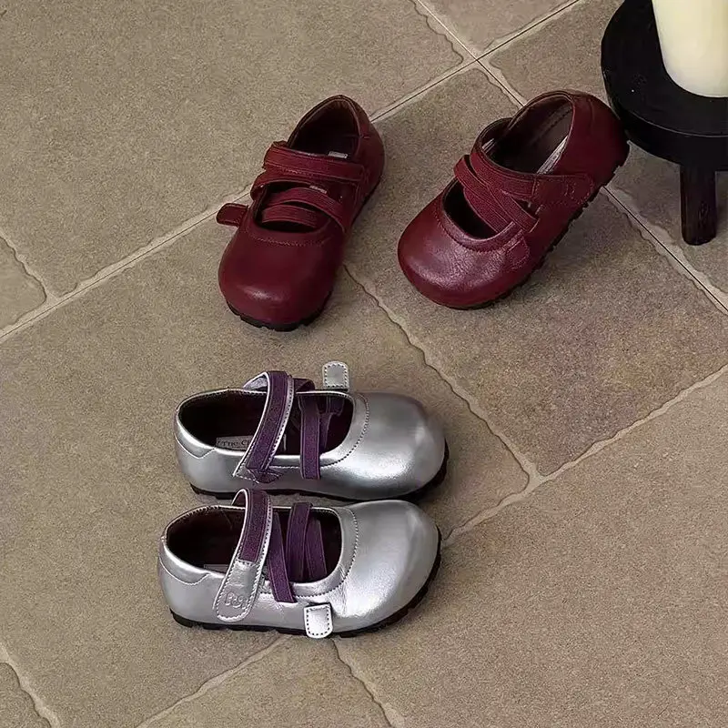 Kids'Casual Shoes PU Leather Shoes Fashion Solid Color Princess Spring Shoes For Girls Anti-slip Red Sliver Shoes Size 23-33