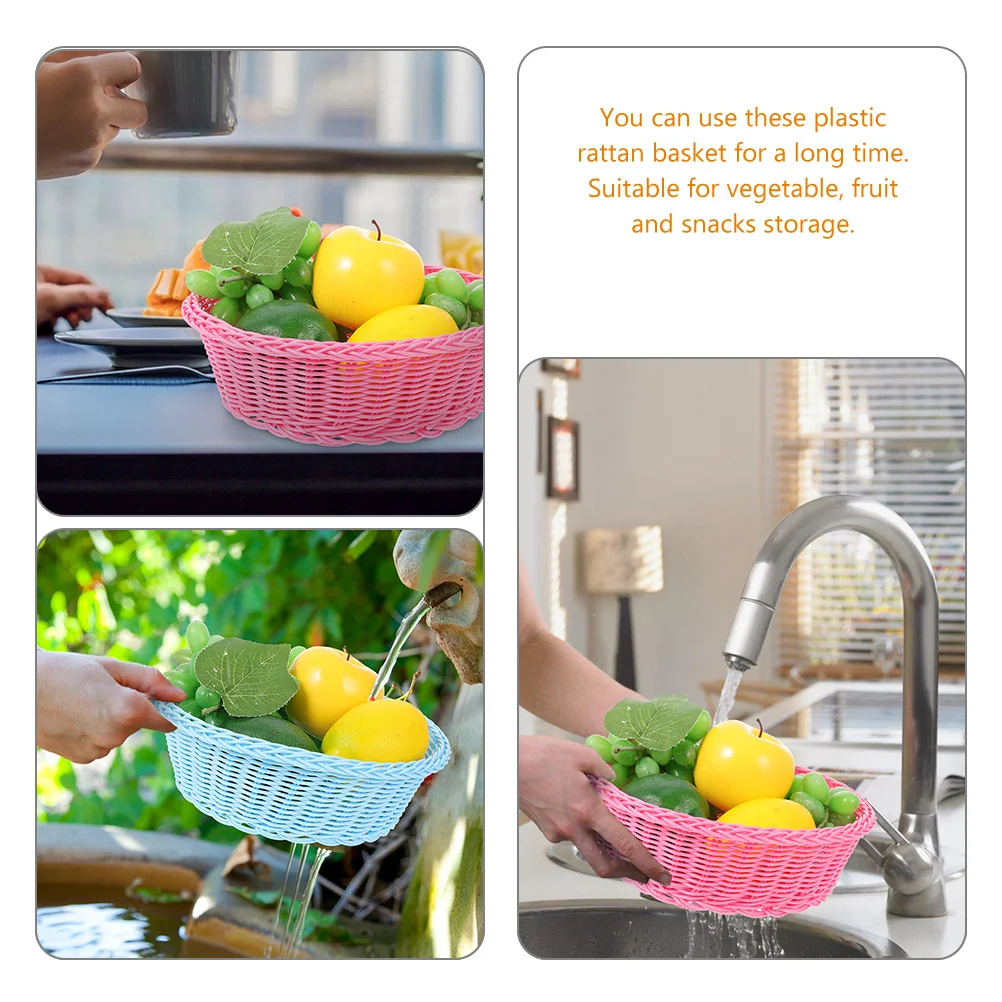

2Pcs Fruit Basket Plastic Rattan Woven Storage Basket Multi Use Organizer Serving Bread Snacks Pastries Home Decor