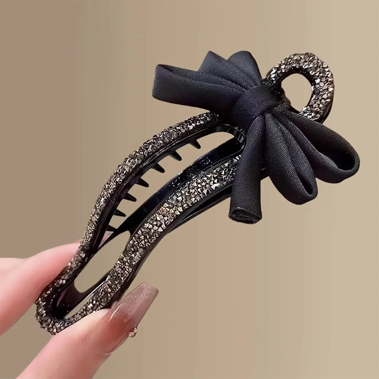 

Girls Sweet Hairpin Barrette Rhinestone Duckbill Clip Classic Black Large Bow Hair Clips Versatile Hair Ornament Ponytail Clip