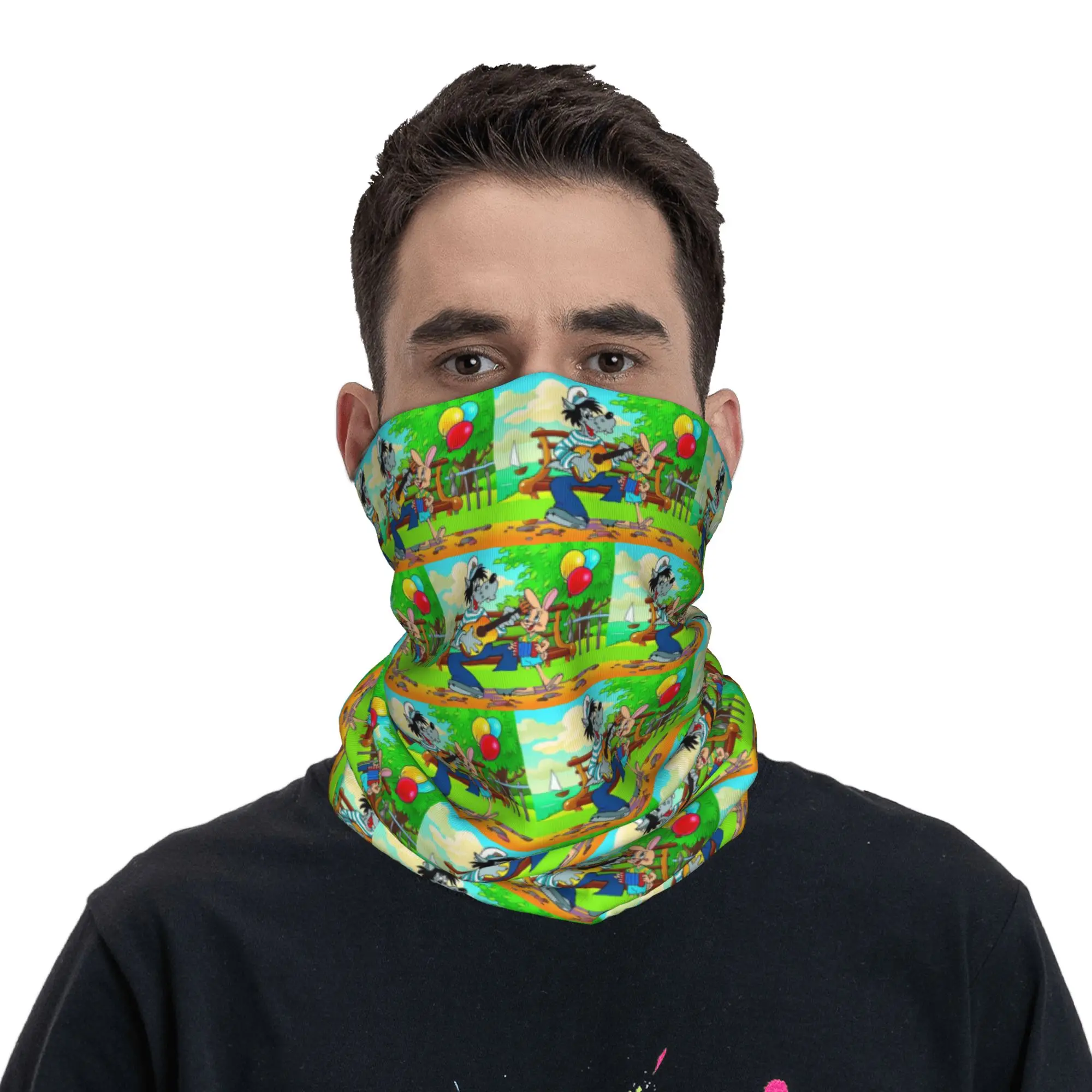 Wolf And Rabbit Just You Wait Nu pogodi Bandana Neck Gaiter Printed Wrap Mask Scarf Multi-use Face Mask Riding Unisex Adult
