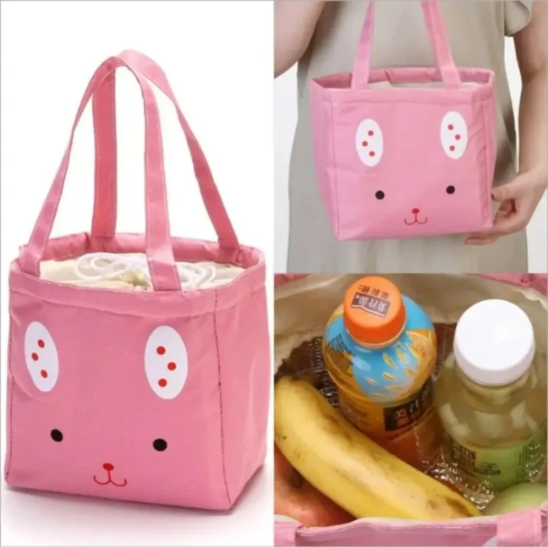 Functional Drawstring Cooler Lunch Box Portable Insulated Canvas Lunch Bag Thermal Food Picnic Lunch Bags for Women Kid Lonchera