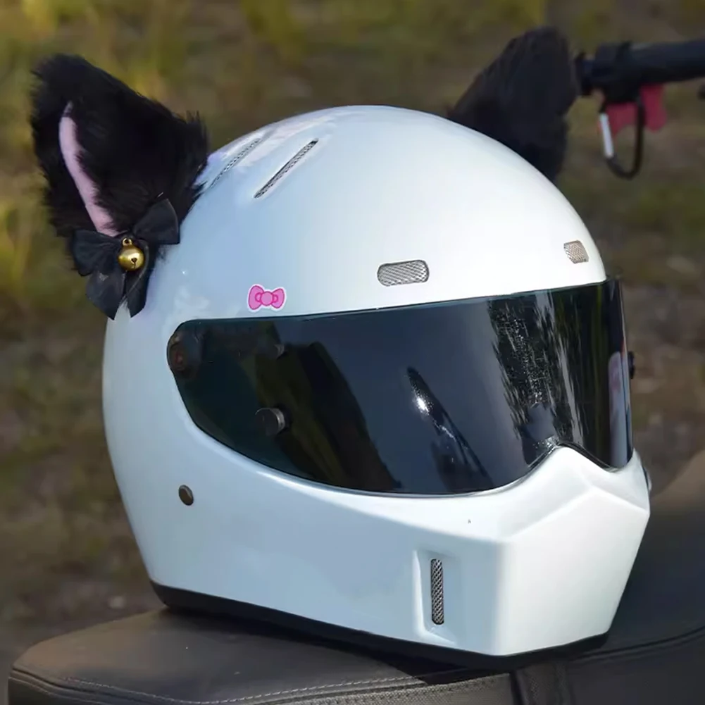Casco de motocicleta con orejas de gato de peluche, decoración con campana con lazo, cara completa para Motocross, decoración para casco todoterreno, estilo de Cosplay, 2 uds.