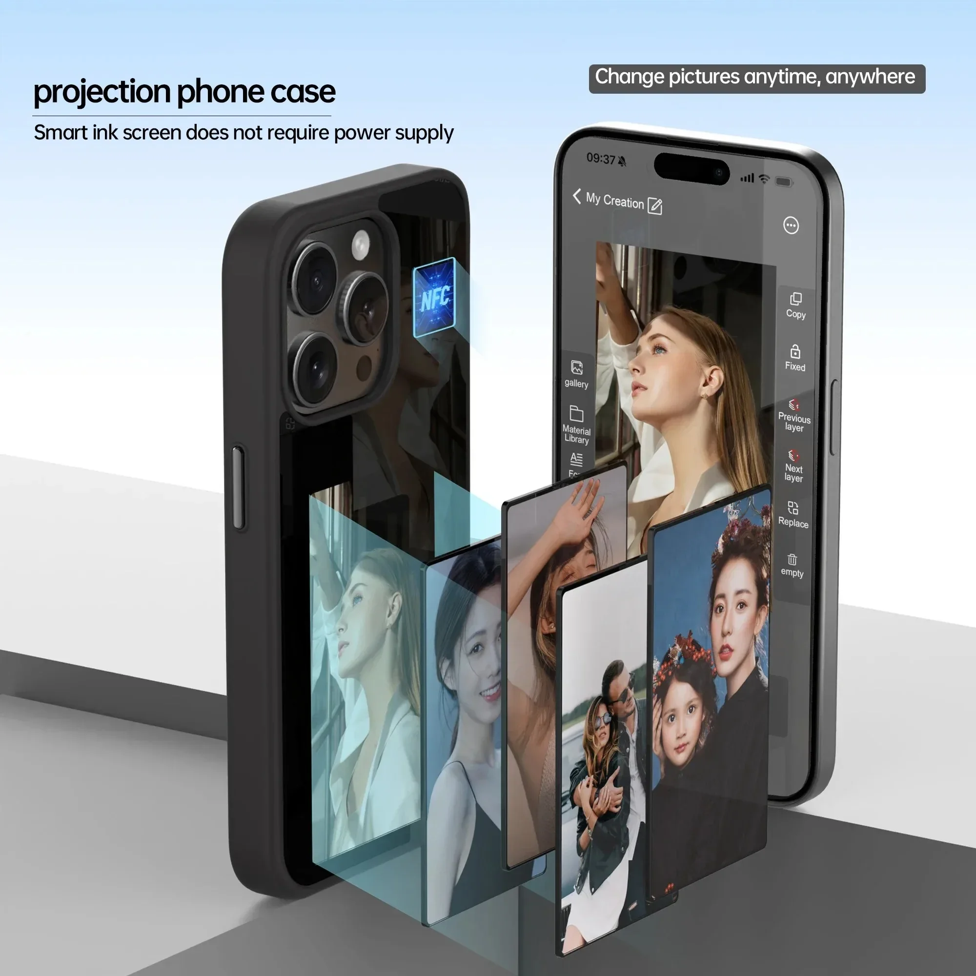 Imagem -05 - Prova de Choque Silicone Phone Case para Iphone E-ink Screen ai Display Smart Phone Cover para Iphone 13 14 15 Pro Max Nfc Faça Você Mesmo Casal Foto à