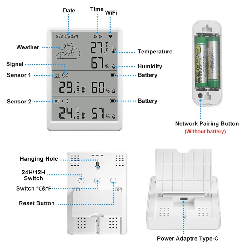

A25P Tuya WIFI Weather Station Digital Forecast Screen With6 Wifi+RF433 Sensors Thermometer Hygrometer Support Voice Control