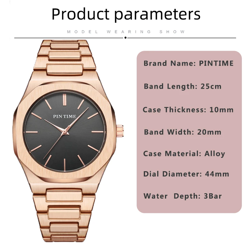 PINTIME Fashion Couple Super Thin Casual Watch Stainless Steel Waterproof Luxury Wristwatches Simple Quartz Watch Gift Clock