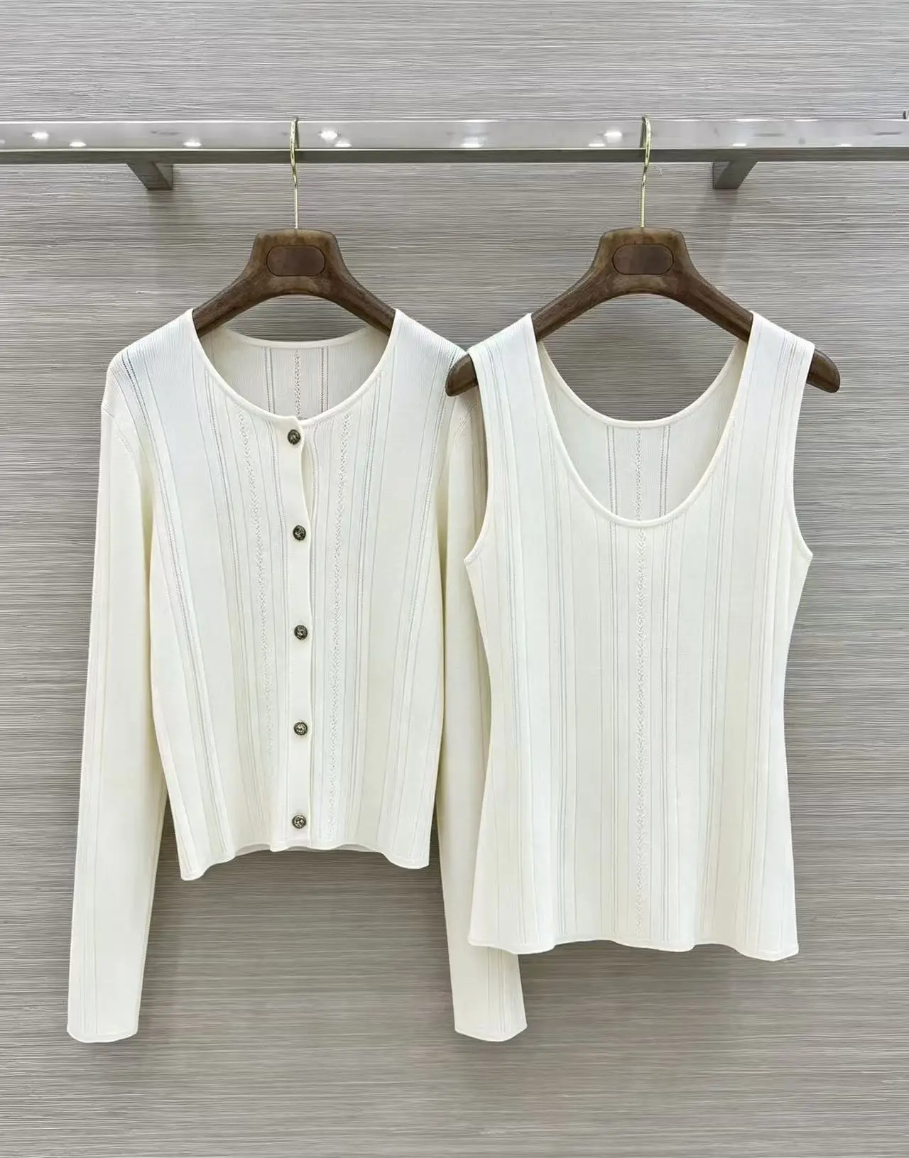 Women’s Rib Knit Co-ord Set, Button Front Cardigan & U-Neck Vest Two Piece Outfit