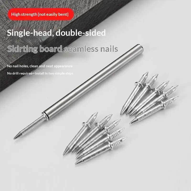50/100Pcs Rust-Proof Double Headed Skirting Nails with 1 Protective Sleeve for Interior Skirting Board Installation Use