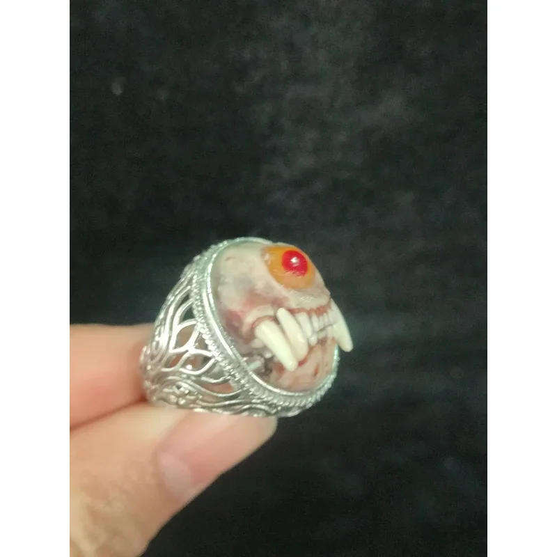 Chinese Tibetan silver boutique collection one-eyed men's and women's ring ornaments