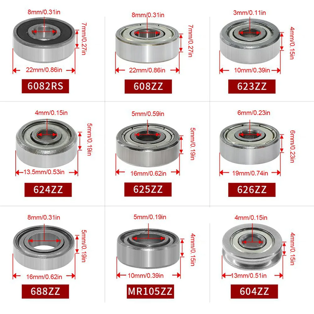 10pcs Mini Bearing 623ZZ 624ZZ 625ZZ 626ZZ 608ZZ 688ZZ Deep Trough Ball Bearings For 3D Printer Dropshipping