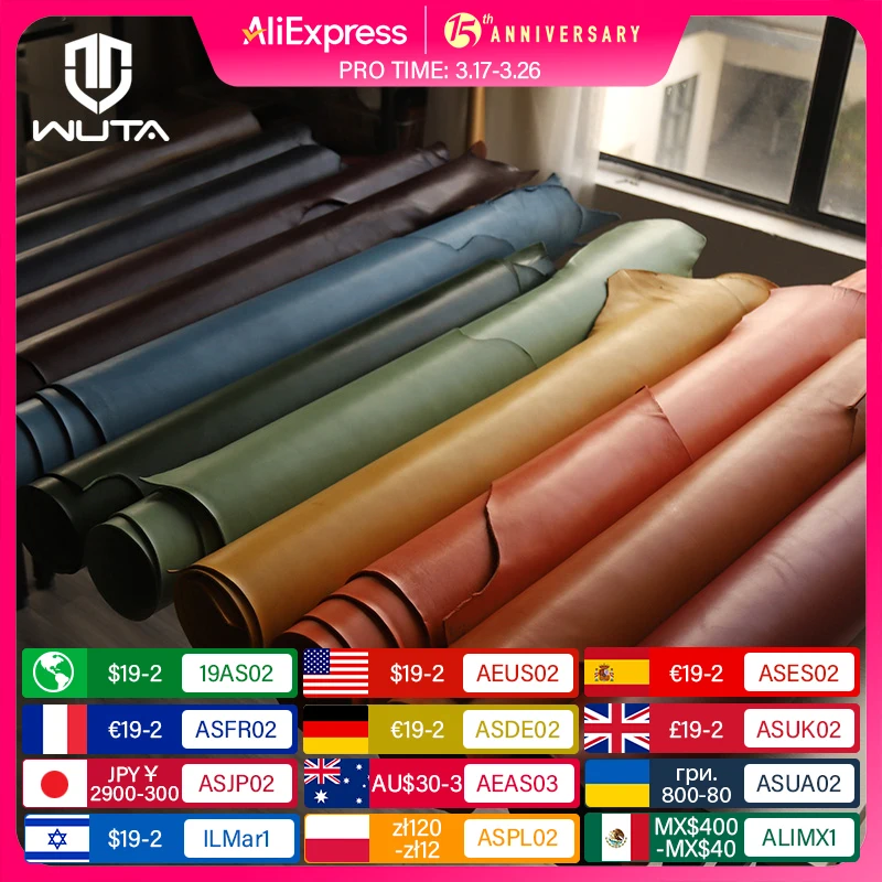 WUTA 3 Square Feet Irregular Colored Vegetable Tanned Cowhide Leather Piece DIY Full Grain Waxed Genuine Leather