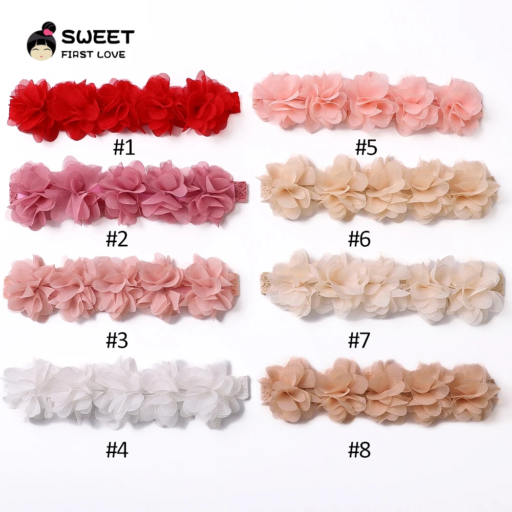 Fascia per capelli rosa con fiore per bambini fasce per capelli in Chiffon rosa accessori per capelli fatti a mano fai da te per bambini bambini