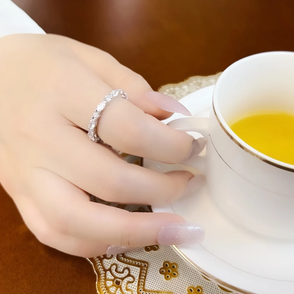 White Pave Boho Band Ring Europe Style Glam Fashion Good Jewelry For Women Gift In 925 Sterling Silver