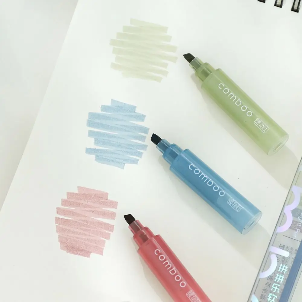 Portable 3 Colors In 1 Comboo Highlighter Pen Soft Tip Mild Colors Fluorescent Marker Pen Note Taking Marker Pens Set Painting