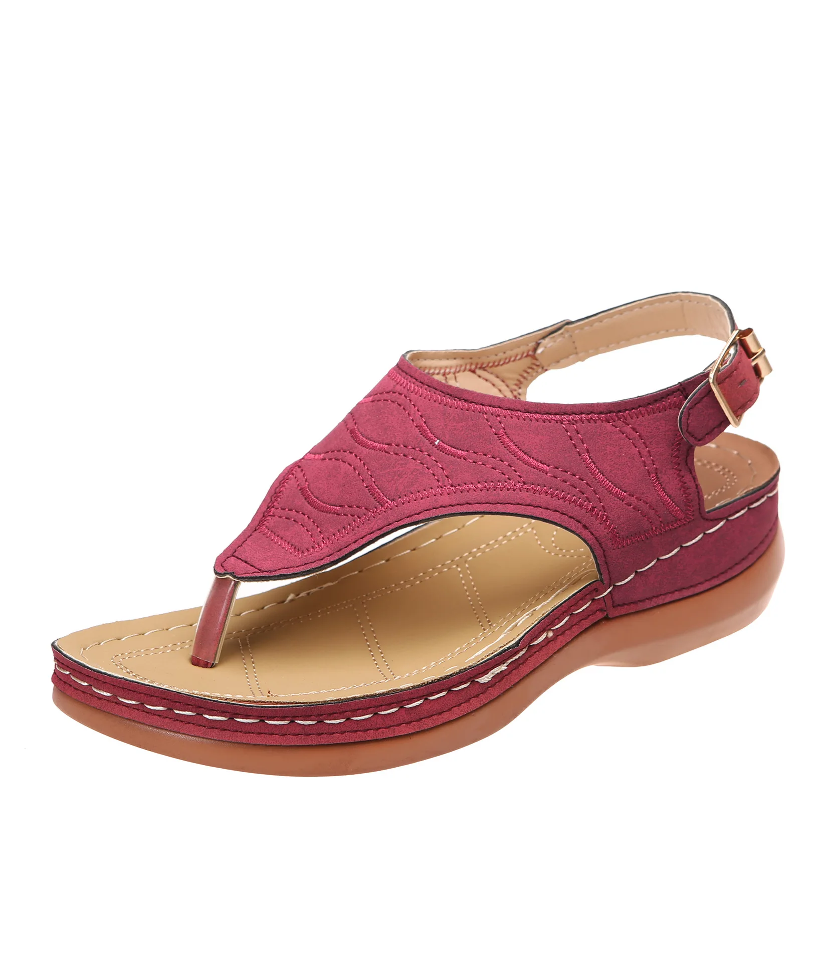New Women Sandals Fashion Black Red Summer Shoes Large Size Beach Leather Wedges Sandals Retro Gladiator Flip Flops Slippers