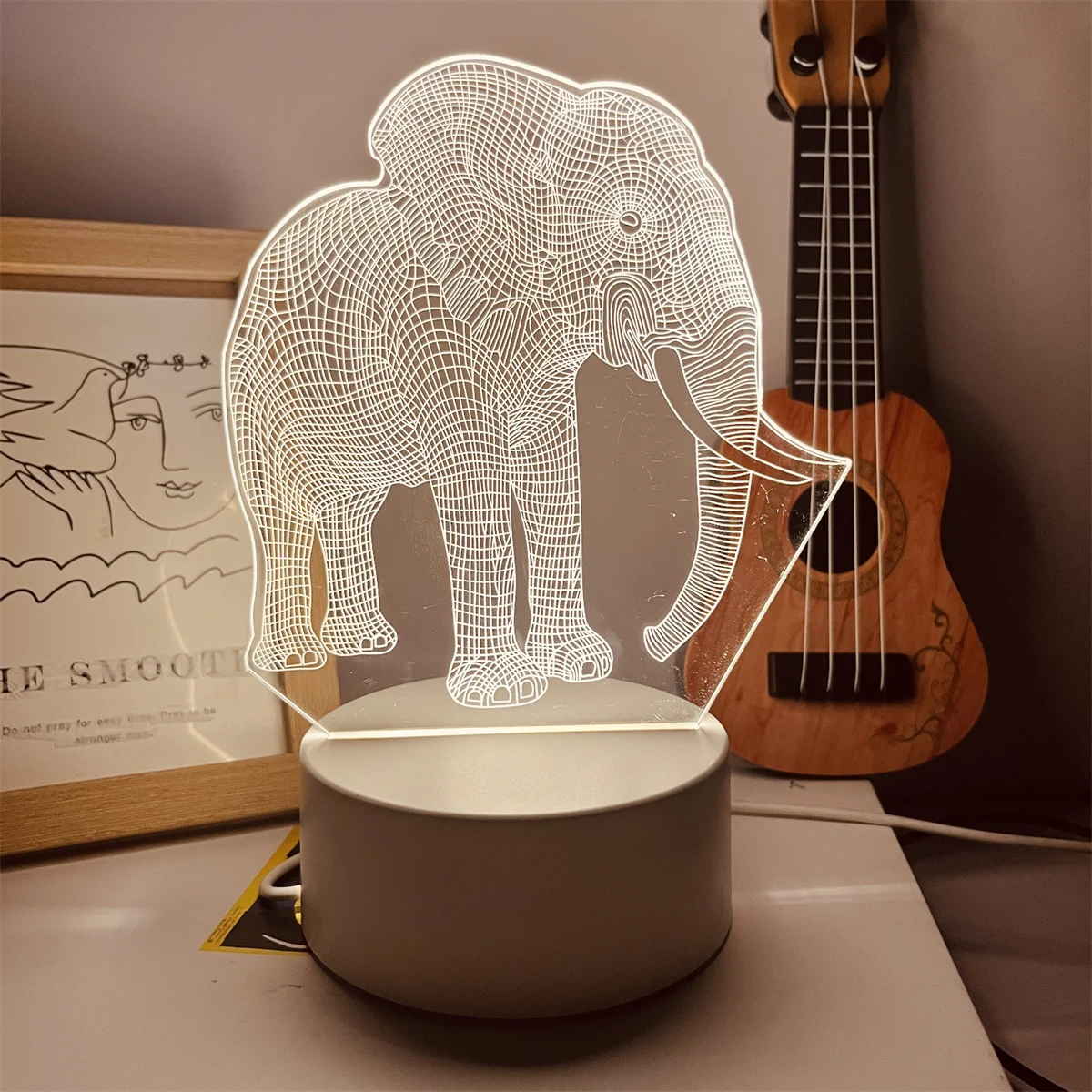 1pc  Elephant  3D Night Light, 3D Optical Illusion Lamp With Touch, 7-Color Changing Ambient Light For Bedroom