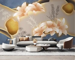 beibehang papel de parede Customized modern new Nordic simple luxury lily flower TV stereo background wallpaper wall paper