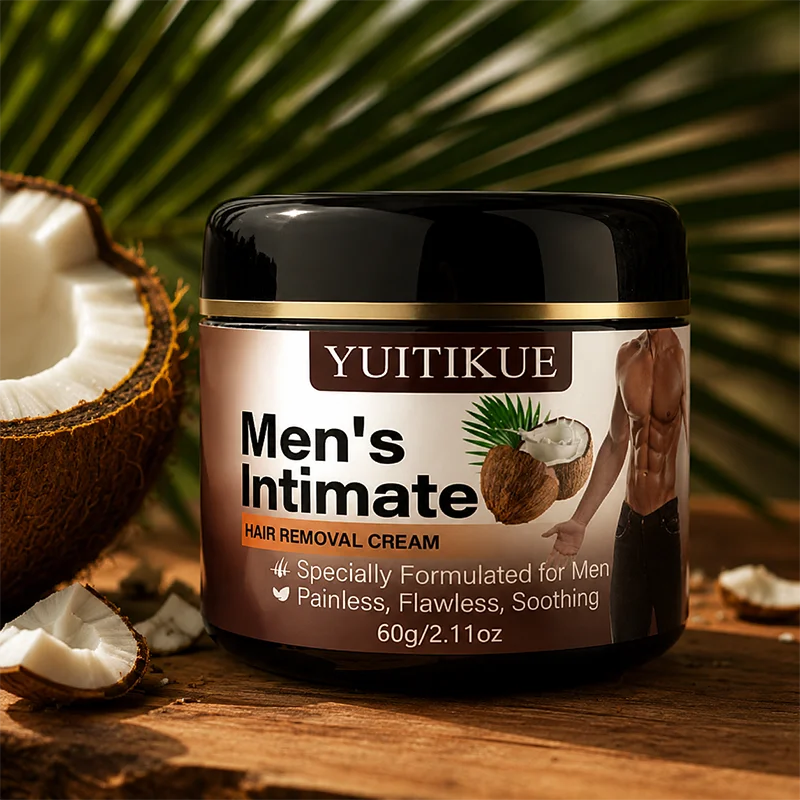 Men's Body Hair Removal Cream, Coconut Infused Painless Formula Safe for Sensitive Intimate Areas