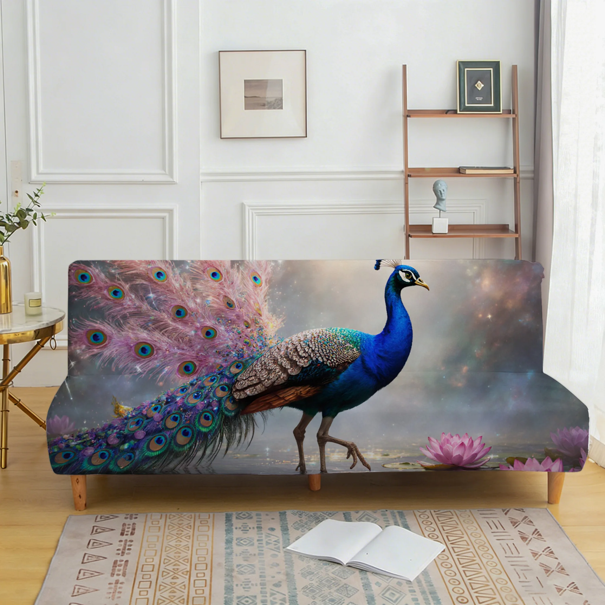 All-inclusive elastic scratch-proof sofa bed cover, pink-tailed peacock sofa cover, easy installation, machine washable