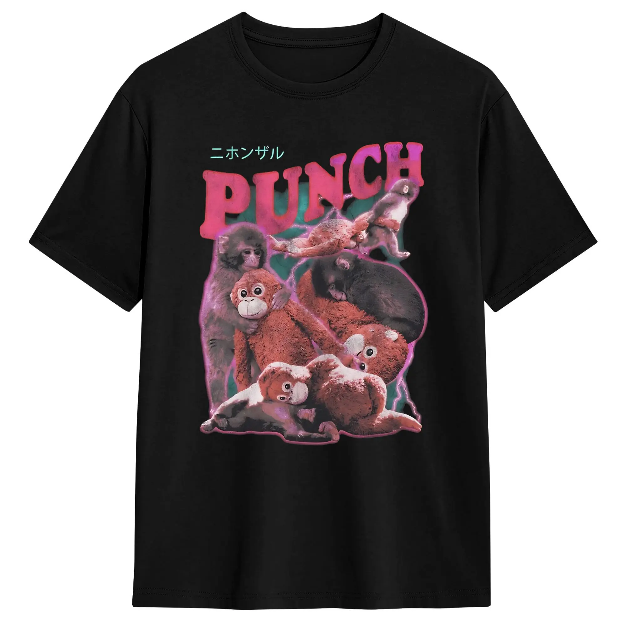 Punch Monkey Macaque Vintage Men T Shirts  Vintage Tee Shirt Short Sleeve Crew Neck T-Shirts Cotton Classic Clothes