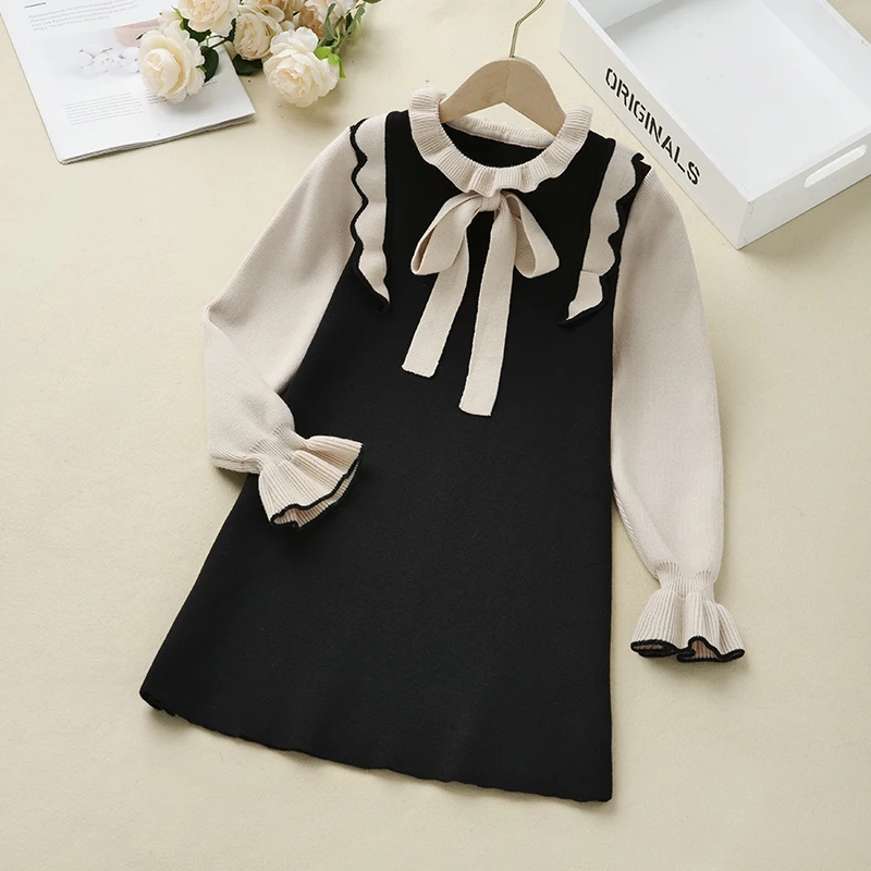 

Girls long-sleeved dresses new spring and autumn foreign style winter princess knitted sweater skirt little girl dress skirt