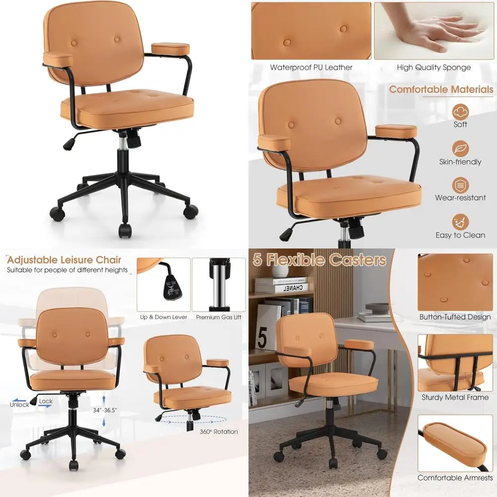 

Orange Padded Swivel Chair with Adjustable Height, Rocking Back and Armrests for Comfortable Office or Home Use