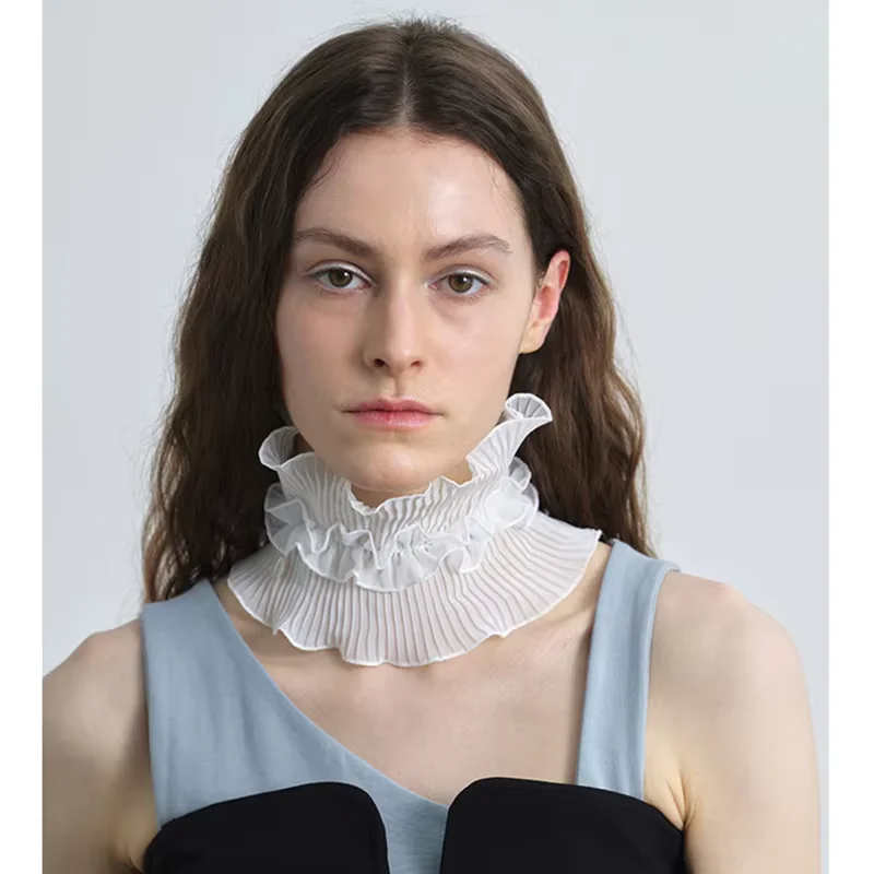 Novo colar falso plissado cor sólida feminino colar destacável primavera simples gola alta pauchie gola alta colar falso 19*16cm