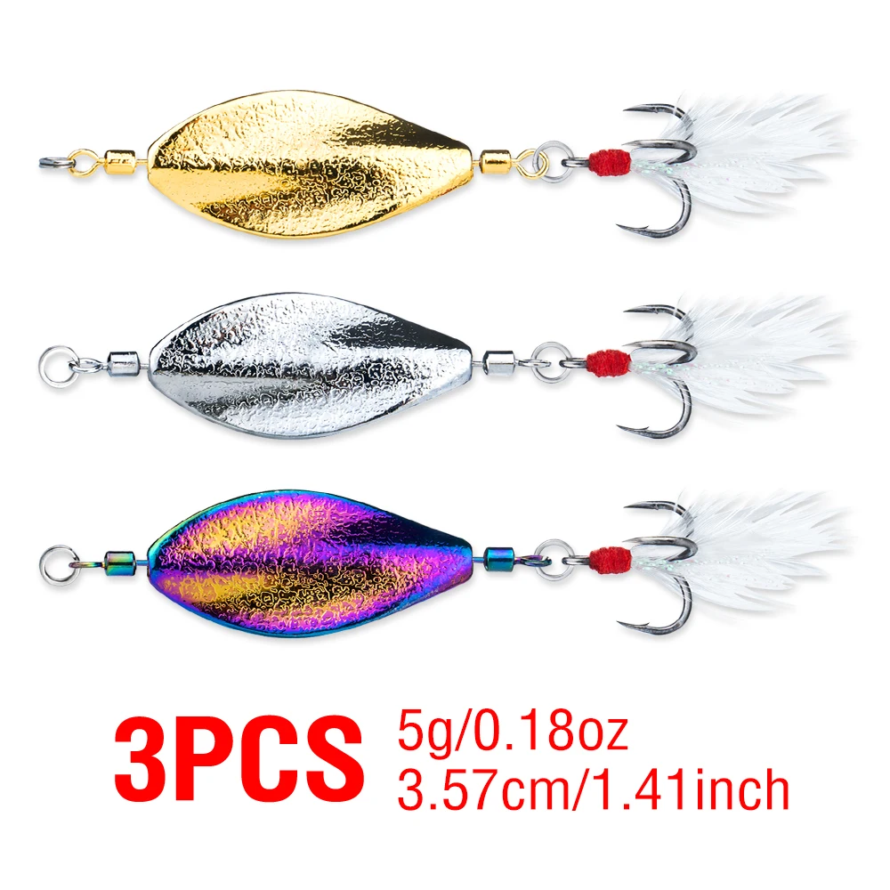 3 Stücke Löffel Angelköder 3 Farben 5g/7g/10g/15g Drillinge Metall Swimbait Künstliche Harten Köder Sinkend für Forellenbarsch