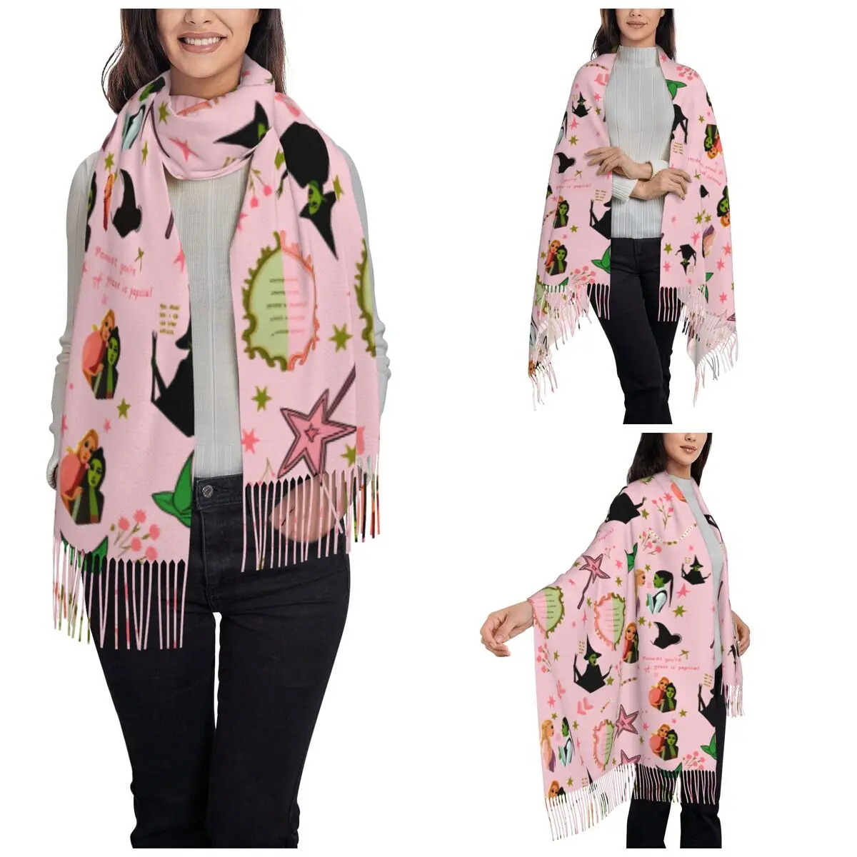 Women's Tassel Scarf Wicked For Good Long Winter Fall Shawl and Wrap Witch Wizard Fantasy Daily Wear Cashmere Scarf
