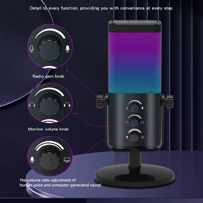 RGB condenser computer e-sports game microphone voice sound card live broadcast mobile phone black noise reduction desktop