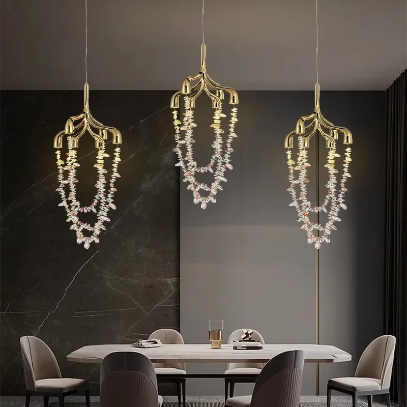 

French Crystal Pendant Lamp Copper Lamp Dining Room Bedroom Crystal Chandelier Led Nordic Pendant Light Home Decoratio