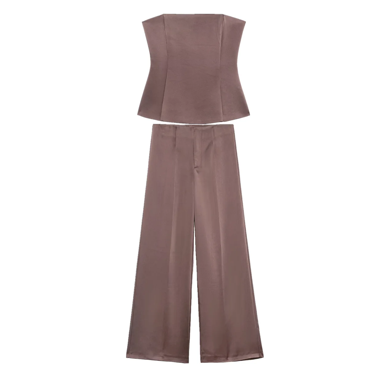 

Dave&Di 2026, новый французский элегантный атласный топ без бретелек, костюм и брюки, комплект женской одежды, сексуальный вечерний комплект из двух предметов, женский костюм