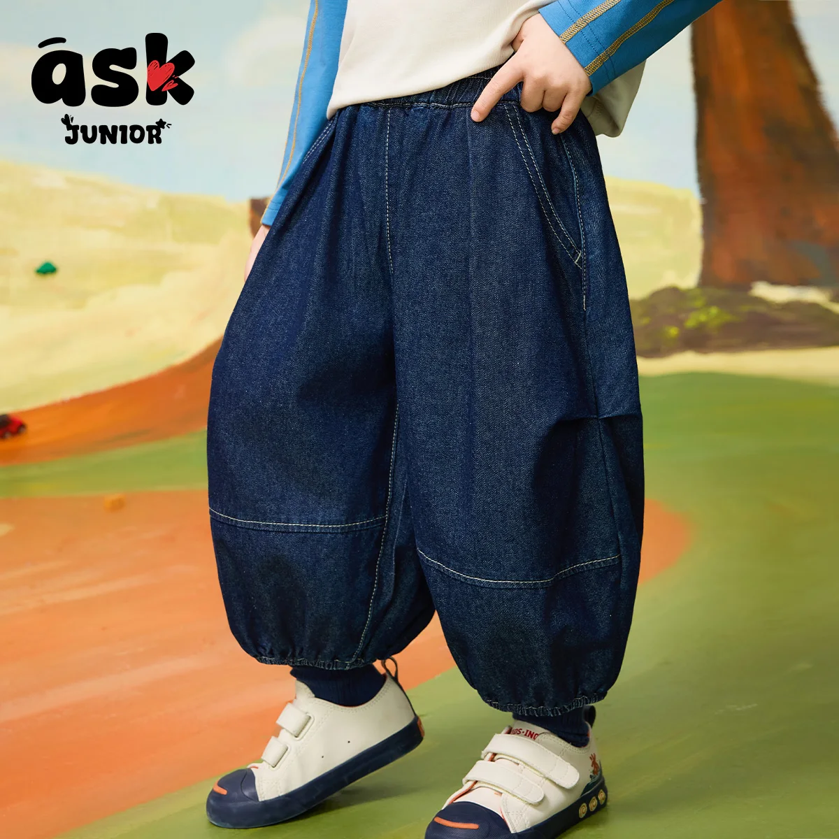 سروال جينز ربيعي مغسول للأطفال من سبع نقاط للرياضة والترفيه للأطفال #3