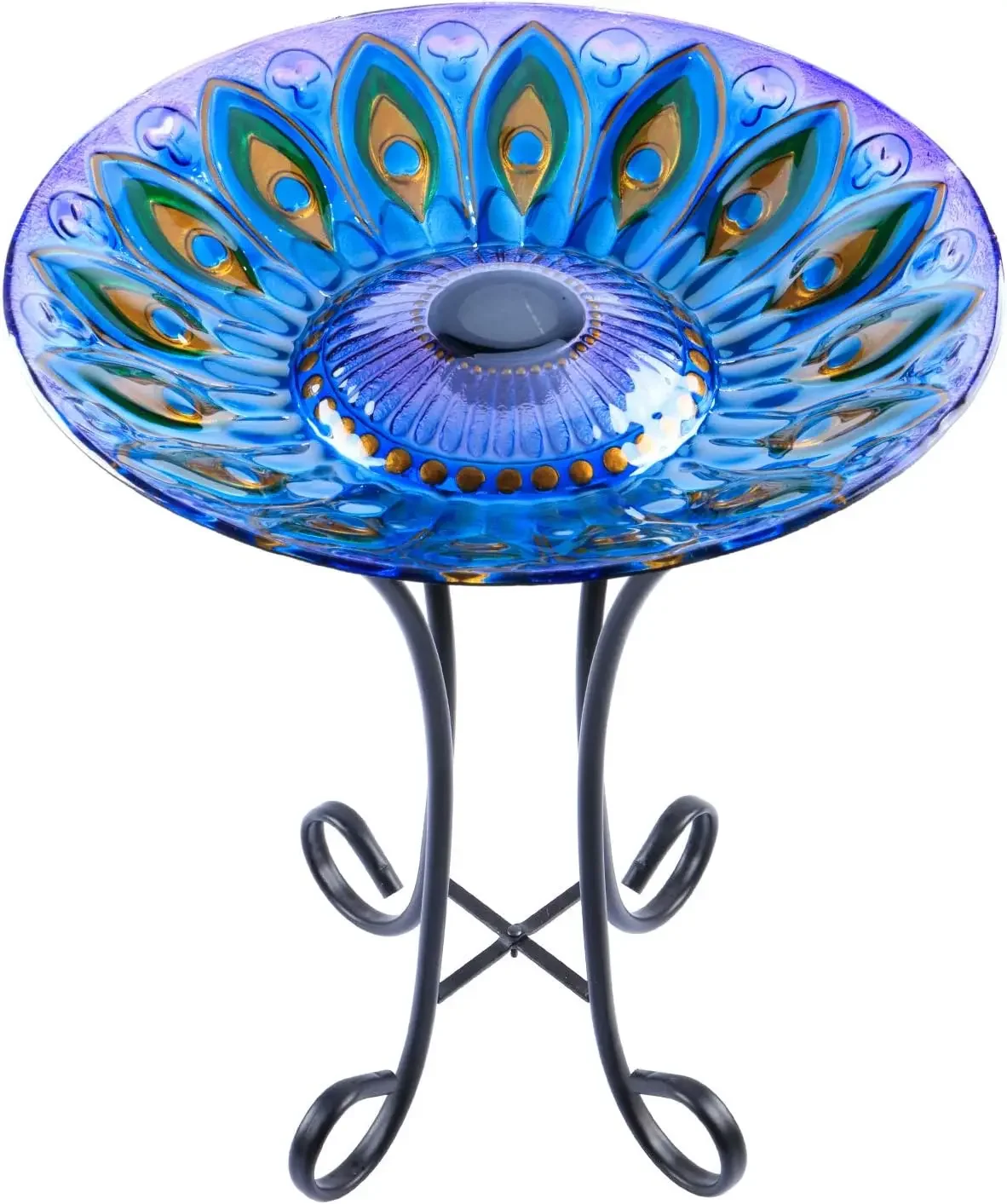 

Solar LED Glass Birdbath with Foldable Metal Stand for Garden Yard Decor, 18" Dia 21.65" H