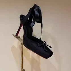 2026 Women Summer High Heeled Shoes for Woman's Square Toe Thin Heels Butterfly-Knot Pumps Sexy Ladies Ankle Strap Wedding Shoes