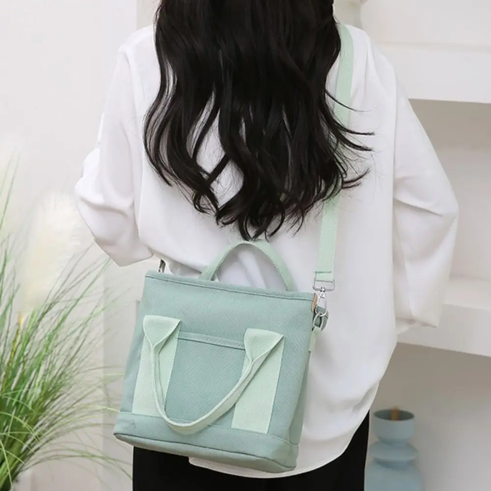 Multi-pocket Japanese Style Crossbody Bag Zipper Handbag Canvas Shoulder Bag Students School Bag Message Bag Pure Color Tote Bag