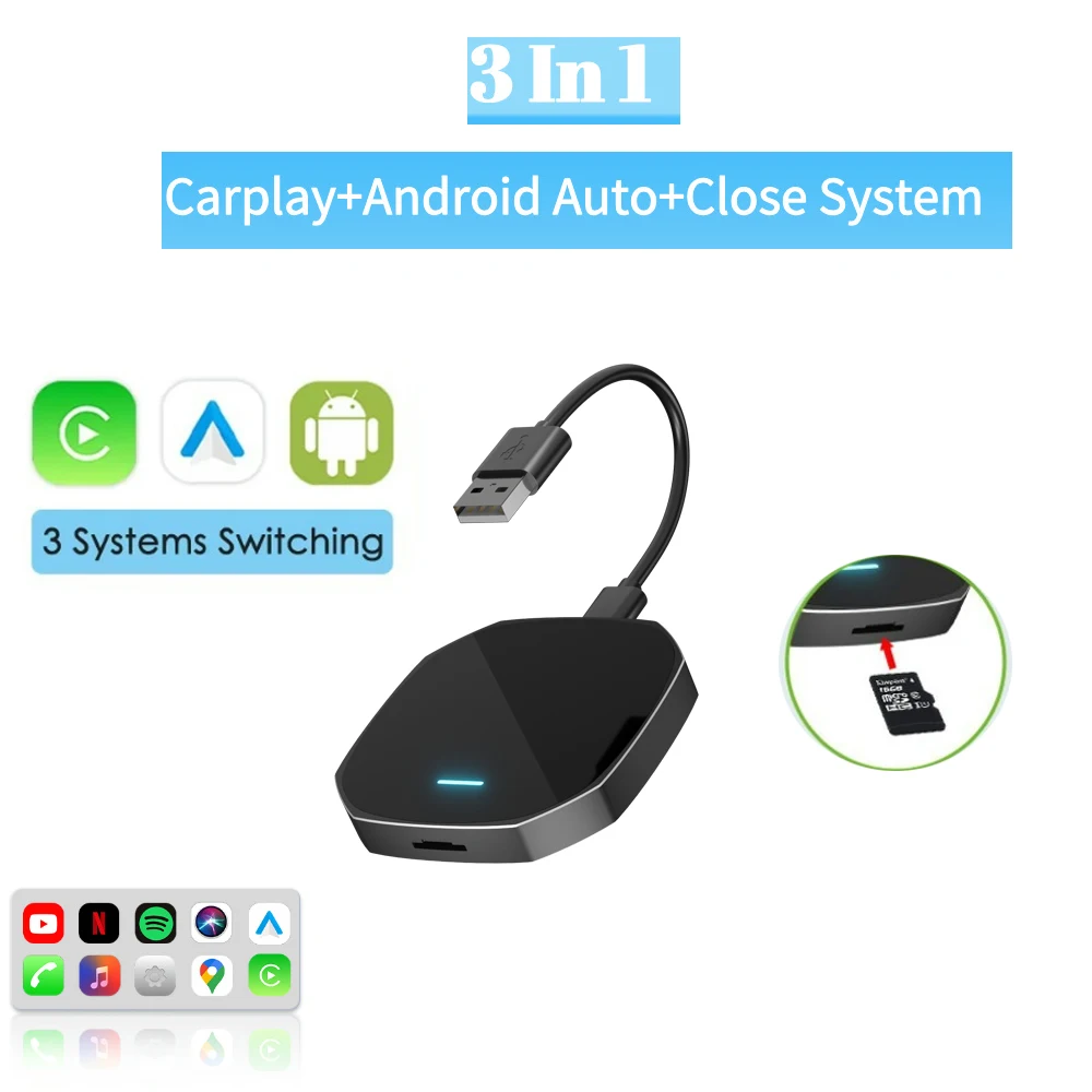 

2024 New 3in 1 Wireless Carplay Android Auto Wireless Adapter Smart Dongle WiFi BT Auto Connect Plug&Play For Netflix Youtube