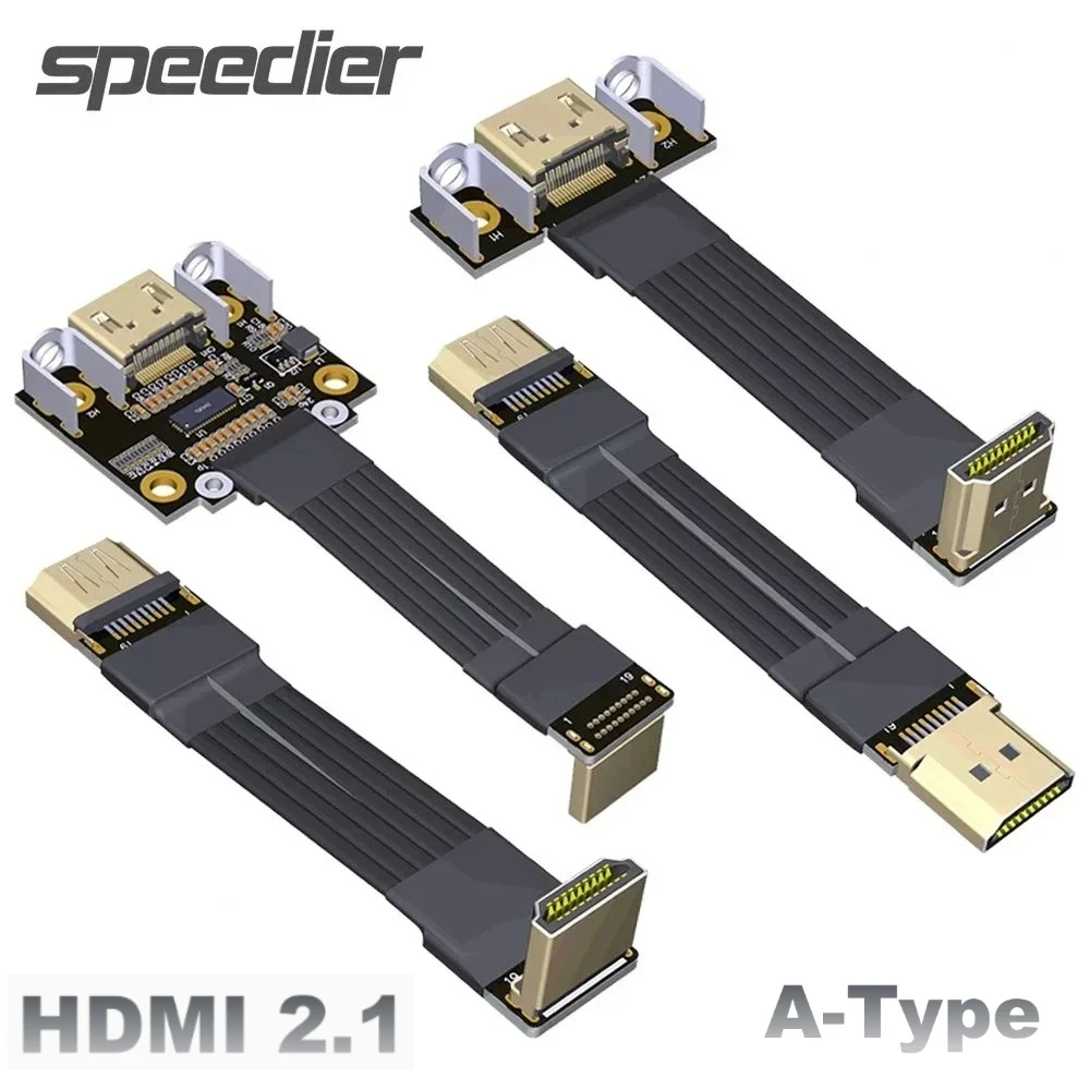 A-A Type HD 2.1/2.0 Male to Female Flat Ribbon Extension Cable 2K 4K/144Hz FPC FPV GPU HD V2.1 Audio&Video Extender w Screw Hole
