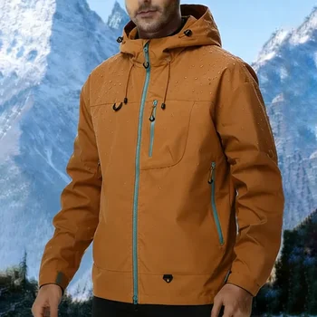 Men's Outdoor Jacket Waterproof Windbreaker Sports Climbing Trekking Multiple Pockets Skiing Softshell Zipper Hooded Jackets 2