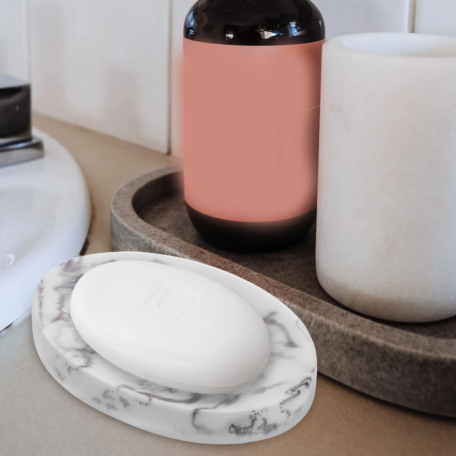 

Resin Soap Dish Marble Design Exquisite Stand Strong Load Bearing Healthy Daily Long Term Use Soap Tray
