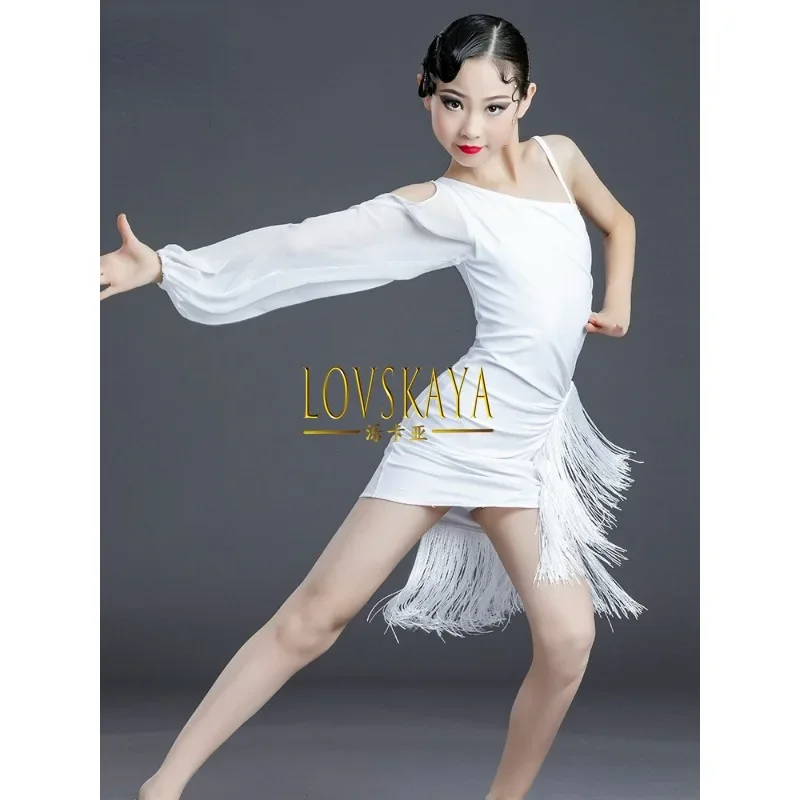 

Latin dance uniform with slanted shoulder tassels performance dance practice uniform professional art exam competition uniforms