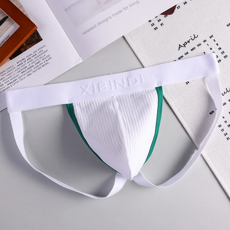 Ribbed Cotton Jockstrap for Men Sexy Low Waist U Convex Pouch Underpants Breatahble Hip Lift Sports Thong Gays Open Butt Knicker